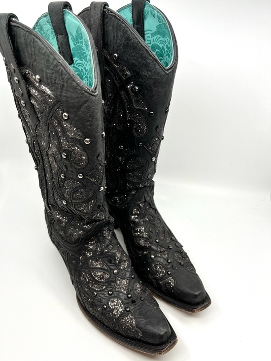 Corral Shoes - FLAWED Corral Ladies Black Leather Glitter Inlay and Studded Western Boots 8.5 M